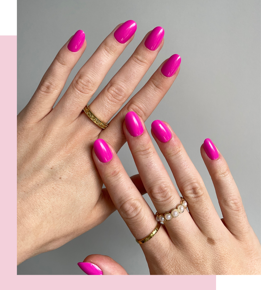 Prachtige fuchsia kleurige press on nagels in een korte ovale vorm van BIMA Nails