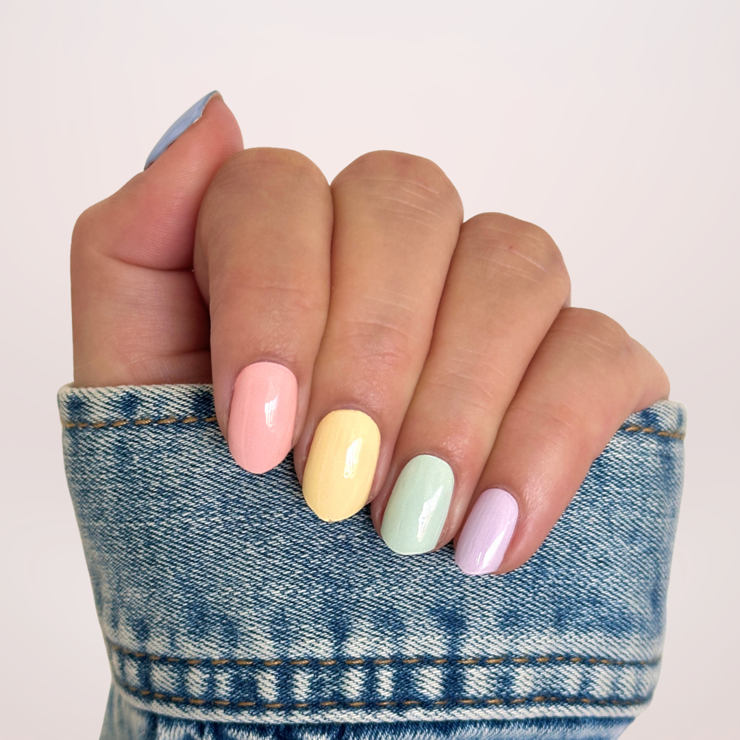 Pastel Rainbow van BIMA Nails nagelstickers, elke nagel heeft een andere pastel kleur
