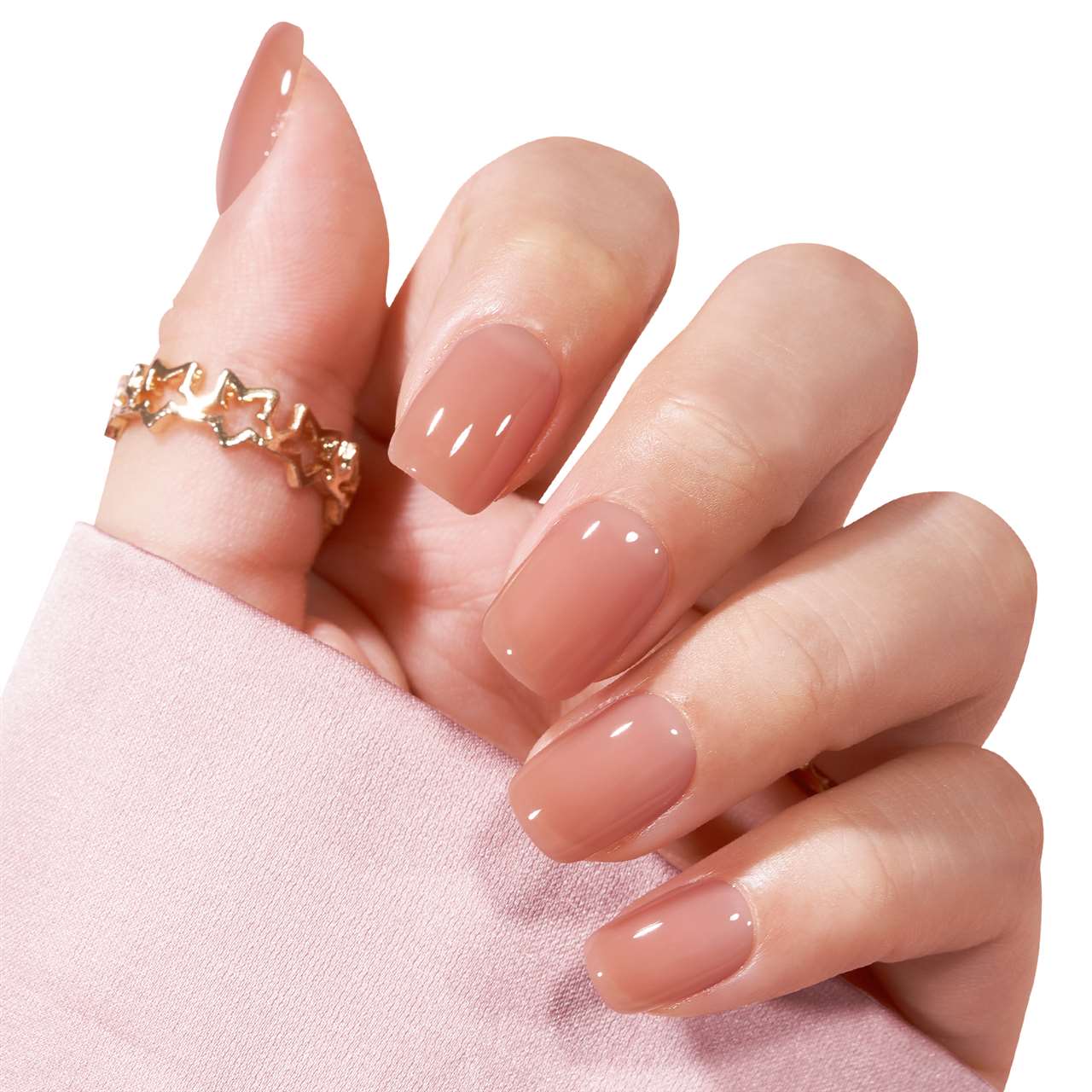 Effen nude bruine gel press-on nagels met een natuurlijke en elegante uitstraling in short square vorm