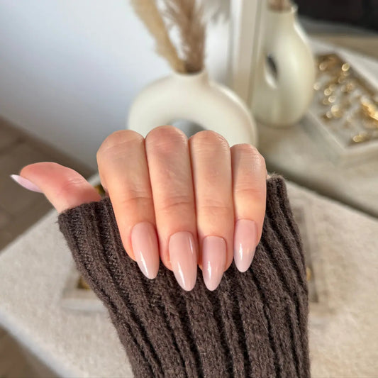 pink nude long almond press on nagels 