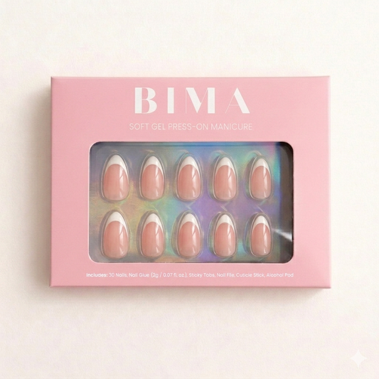 Package shot van de french manicure press-on nagels van BIMA Nails