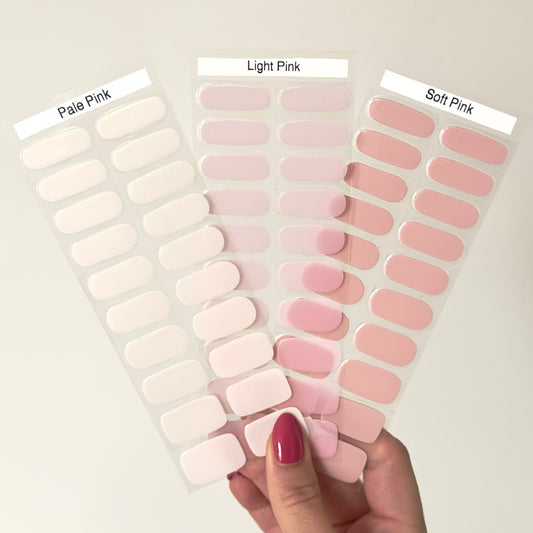Set van 3 met effen roze nude kleuren. Pale Pink; een hele licht roze tegen het wit aan. Light Pink; licht roze en licht doorzichtig. Soft Pink; een hele licht roze nude kleur.