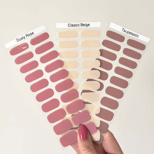 set met 3 effen neutrale tijdloze kleuren. Een oud roze, beige en taupe/bruinig. 