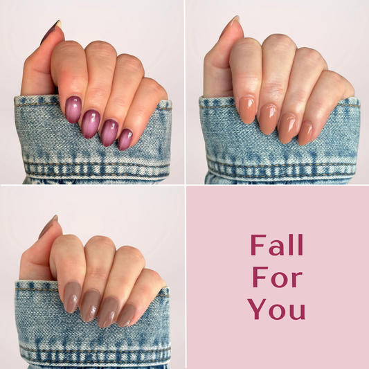 Een set van 3 seizoensgebonden, deze wisselt dus ook regelmatig. Een mooie donker paarse basis met licht paarse aura; plum fade. En een lichtbruine effen kleur met licht oranje ondertoon; pumpkin spice. Een mooie donkere koele bruine kleur; mocha latte. 