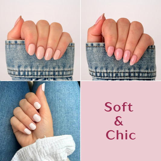 Een set met 3 gellakstickers met een mooie korting. Bestaat uit roze nude kleuren: soft pink, light pink en pale pink. 
