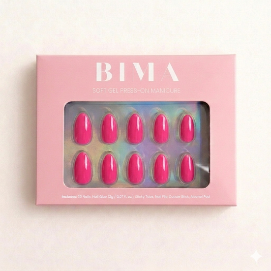 Knal roze ovale plaknagels. De press-ons zie je in de verpakking, totaal 30 nagels