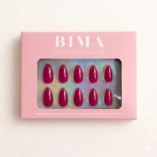 almond raspberry kleur press-on nails van BIMA Nails