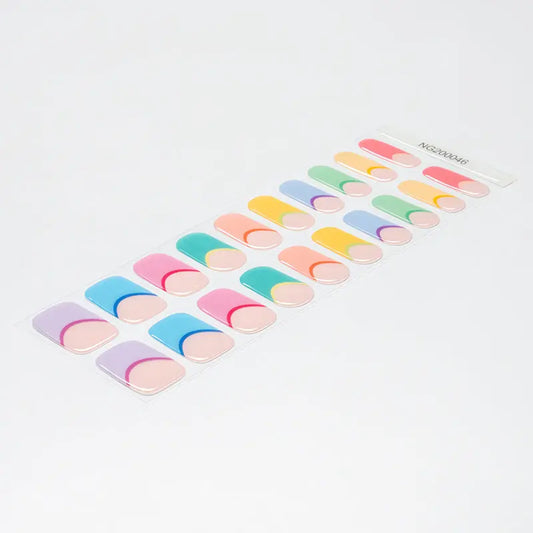 French manicure gellakstickers met transparante basis en pastelgekleurde tips voor een moderne, kleurrijke twist